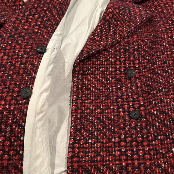 Zara Basic Tweed Boucle Boyfriend Plaid Pea Coat - Picture 16 of 16